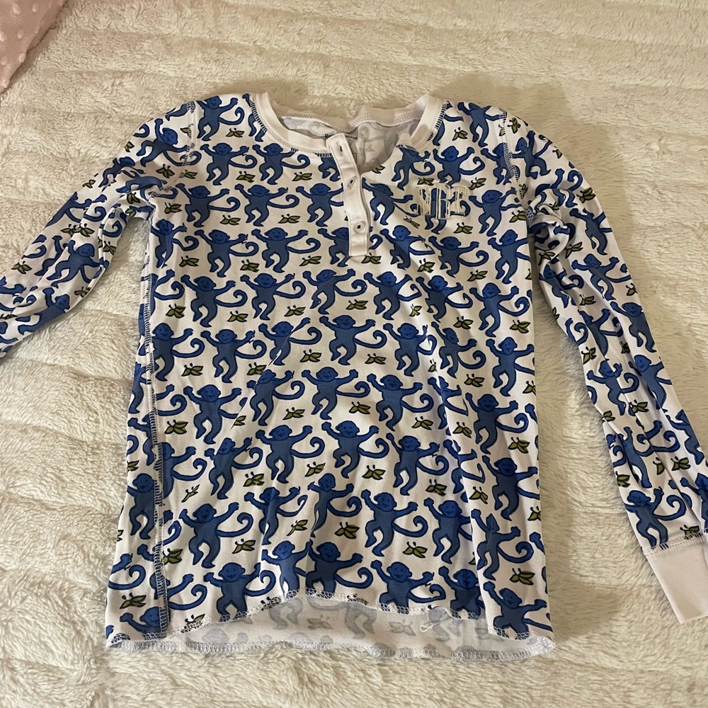 Roller Rabbit Blue and White Monkey Print Shirt